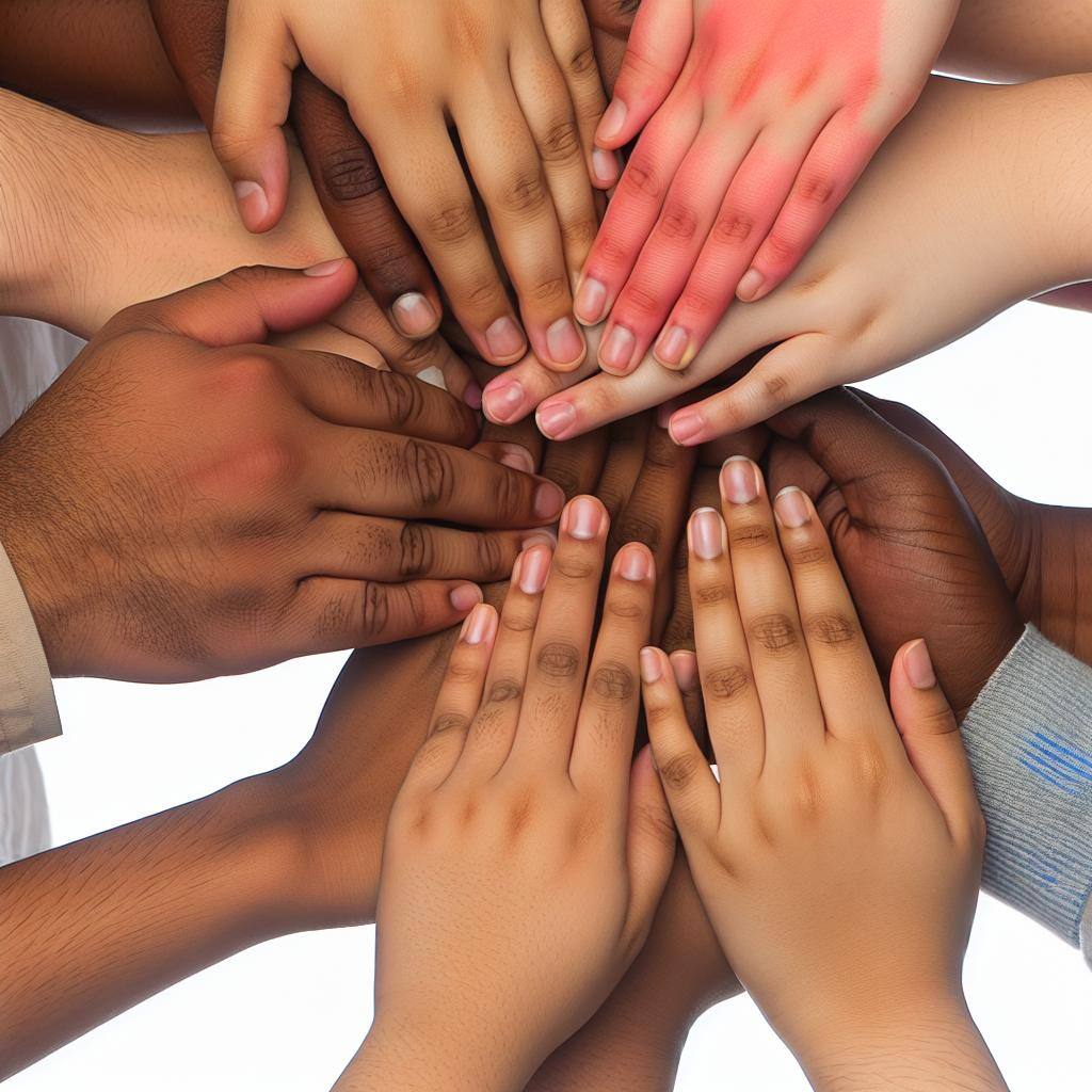 BIPOC hands touching in a team 