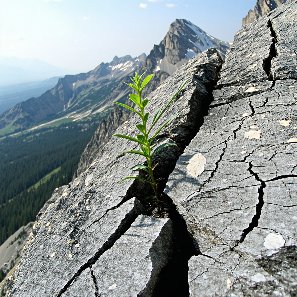 Image of a plant growing out of a mountain